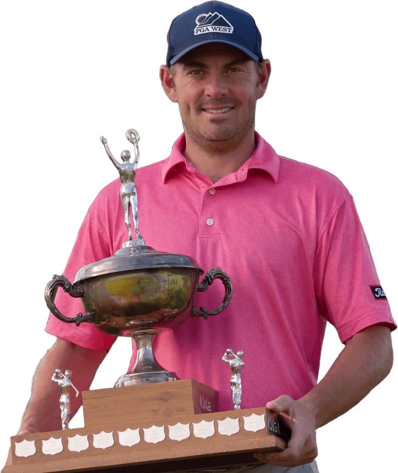 Steven Lecuyer holding the PGA of BC championship trophy